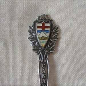 Vintage Canada Sterling Silver Souvenir Spoon Enamel Mountains Cross